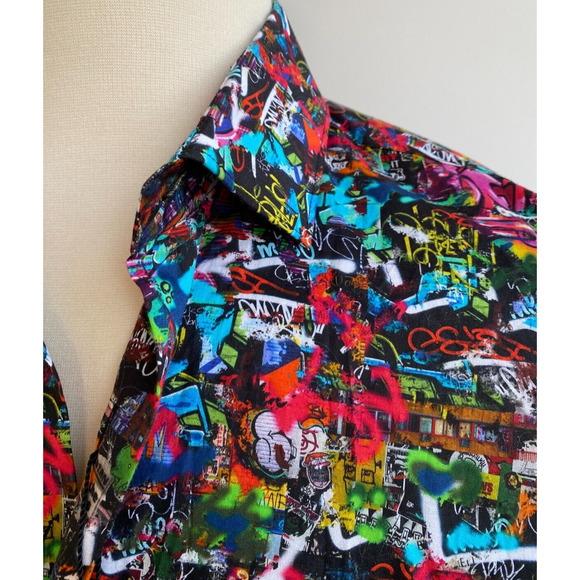 Bertigo Graffiti Long Sleeve Stretch Shirt size L - Picture 3 of 14